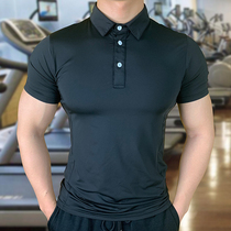 Sport turnover polo shirt male and female tight elastic suction sweating breathable quick dry short sleeve fitness private coaching dress customised