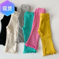 South Korean childrens clothing 22 spring and autumn girls pure color trendy ear elastic horn pants casual outwear and underpants to repair