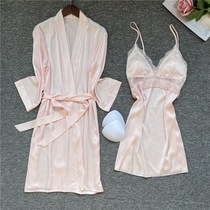 Vi mi fragrant sex belt chest pad mesh pajamas female summer silk suspender seduction private nightgown two-piece thin