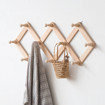 Nordic solid wood wall hanger telescopic coat rack non-punching door clothes adhesive hook porch hook