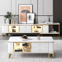 Light Extravagant Rock Board TV Cabinet Tea Table Combination Modern Minima Living Room Home small family Type Nordic telescopic TV enclosure