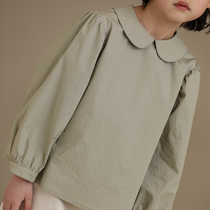 Haji childrens clothing early autumn new products girls parent-child models lamp basket sleeve doll collar light green top long-sleeved bottoming shirt