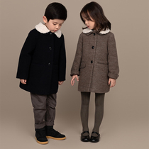 Hateeth Boy Clothing Winter New Pint Children Inglent Wool Thickened Warm Clip Cotton Removable Woolen Collar Upholsled Coat Overcoat