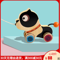 btoys childrens wooden drag toy Walker drag puppy baby drawstring pull cart educational toy 1-3