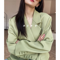 Ajuu Butter Fruits Green Suit Jacket Woman Early Spring Casual Loose Senior Sensation West Suit Blouse Design Sense Little Suit