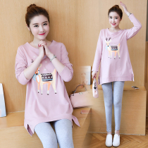 Pregnant Woman Spring Clothing Autumn Clothing Suit Fashion New Pregnant Womens Clothing Pure Cotton T-Shirt Blouse Spring Autumn Mid-Beat Undershirt