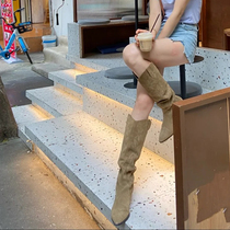 Cowboy Long Boots Woman 2021 New Ken Bean Custard Coarse Heel Retro Patterned Pattern Sleeve Hot Girl Rider Boots