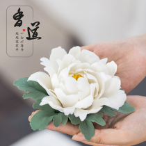 Tea pet decoration boutique can raise ceramic creative handmade peony flower home decoration tea ceremony Zen fragrance seat accessories