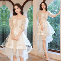 High-end evening dress female 2021 New temperament front short back long fairy gas student annual meeting bridesmaid dress banquet dress