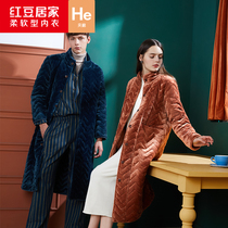 Coral Suede Couple Clips Cotton Pyjamas Woman Sleeping Dress Red Bean Thickened Warm Bathrobe Flannel home Sleeping Robe for mens winter