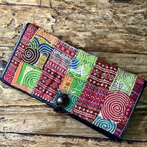 Domestic spot Thai handmade leather old embroidered cloth splicing buckle bus card door card bag Shell Bay Leaf workshop