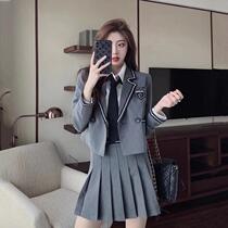 Japanese jk uniform skirt High school genuine set of college style gray tie small suit pleated suit skirt autumn and winter