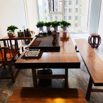 Okan solid wood board tea table new Chinese boss desk walnut bar flower log desk conference table clearance