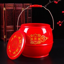 Son and Sun Bucket Happy Supplies Daquan Wedding Bride Prepare Dowry Items Happy Bucket Red Solid Wood Small Toilet