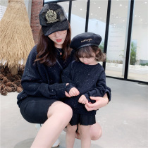  Korean girls parent-child clothing 2021 spring and autumn new Korean loose mother and daughter Western style fashion sequins sprinkled silver sweater