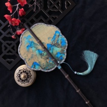 Ancient fan rolled Han clothing fan China wind bamboo long handle Suku curled fan classical hanging fan