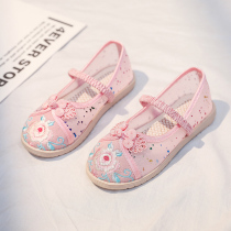 Ethnic style sandals Girls Hanfu shoes Ancient style children embroidered shoes Ancient dress mesh summer Chinese style dance shoes