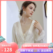 With Chest Cushion Sleeping Dress Woman New Spring Autumn Season Pyjamas Two Sets Wedding Morning Gown Senior Feel White House Dress