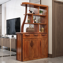 Living room double-sided partition cabinet wine cabinet Chinese partition cabinet entrance cabinet shoe cabinet integrated solid wood room hall cabinet black gold wood color