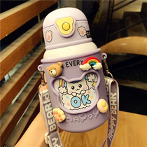 Childrens thermos cup female portable kindergarten large capacity with straw water Cup boy cute Primary School baby kettle
