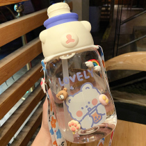 Large-capacity sports water cup female summer student cute portable with straw plastic cup high-value scale water bottle