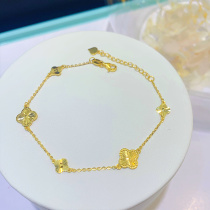Gold four-leaf clover bracelet female 999 pure gold five flowers 5g craft gold bracelet fashion pure gold jewelry send girlfriend