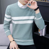 Shirt collar casual sweater Young man led fake collar fake two pieces of autumn Korean version handsome wild knitted sweater