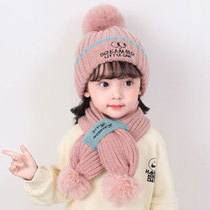 South Korea SZ girls autumn and winter New thick baby warm sleeve head ear cap wool hat scarf two-piece set