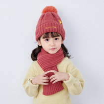 South Korea SZ children autumn and winter girl wool cap warm plus velvet knitted ear protection baby hat scarf two-piece set