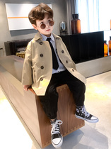 Childrens clothing boy windbreaker coat spring and autumn clothing 2021 New Handsome foreign style English childrens long coat