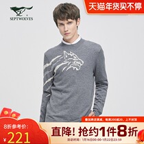 Seven wolves pure woolen sweater mens autumn and winter new semi-turtleneck sweater casual bottoming sweater tide