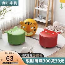  Creative solid wood leg shoe stool soft bag cushion household door net red cute round stool cartoon entering the door wearing a shoe stool