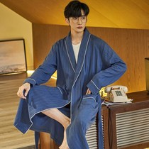 Pajamas male spring and autumn cotton long sleeve bathrobe youth solid color autumn large size long cotton bathrobe home clothing