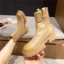 Thick-soled Chelsea Boots Leather Martin Boots Womens Mid-Boots Fall Winter 2021 New British Wind Smoke Short Boots Women