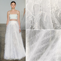 2018 new original cut three-dimensional feather tassel designer fabric perspective texture mesh fashion fabric