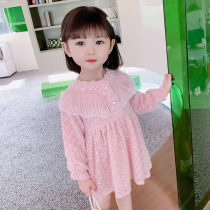 Girls lace lace collar dress spring 2022 new childrens fashionable foreign style baby princess skirt autumn dress