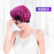 Shower cap womens double waterproof adult hat headgear kitchen anti cute Bath Shampoo thickening lampblack shower cap
