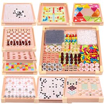 Go Gobang Chess checkers Childrens early education puzzle toy chess flying chess all-in-one wooden game chess