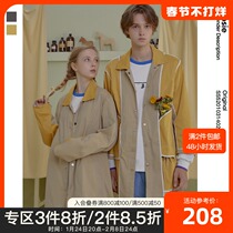 Bosie autumn new windbreaker men's couple double-sided printing stitching lapel two-sided fashion coat tide
