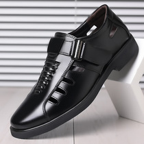 High-end Boutique Summer New Middle-aged Mens Style Big Code Sandals Middle Aged Hollowed-out Dongle Dad Breathable Leather Shoes Man