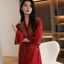 Morning robe bridal superior Uniqueness Sensation Silk Bathrobe Woman Summer Style Wedding Water Drill Pyjamas Dressing Gowns Spring Autumn