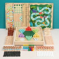 Childrens flying chess checkers backgammon multipurpose chess table educational toy game wooden pupils