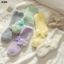 Lengthened wool imitation ferret suede Sox children Cavet thickened Korean version Japanese Autumn Winter Home Warm Moon Socks