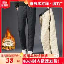Middle-aged and elderly winter lamb velvet pants mens fleece thickened sports pants loose dad winter warm cotton pants for outerwear