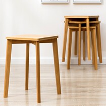 Small bench household mat high stool solid wood low stool round stool can be stacked dining table stool living room adult strong and durable