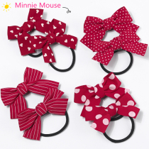 Cute girl heart red bow hair rope tied ponytail Hairband Korean version of children Girls tie head rope headdress