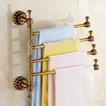 Antique copper rotating towel rack movable towel bar rack rack nail-free European toilet bathroom non-punching