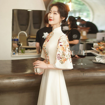 Champagne evening dress skirt female banquet temperament Summer light luxury niche high-end Chinese Cheongsam dress can usually be worn