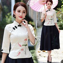 Spring Summer Season New Tang Dress Retro Improved Qipao Suit Chinese Style Hanfu National China Wind Blouse Womens Performance Out