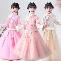 Girls Han clothing winter 2021 new princess skirt children's skirt plus velvet padded foreign style dress set Tang suit